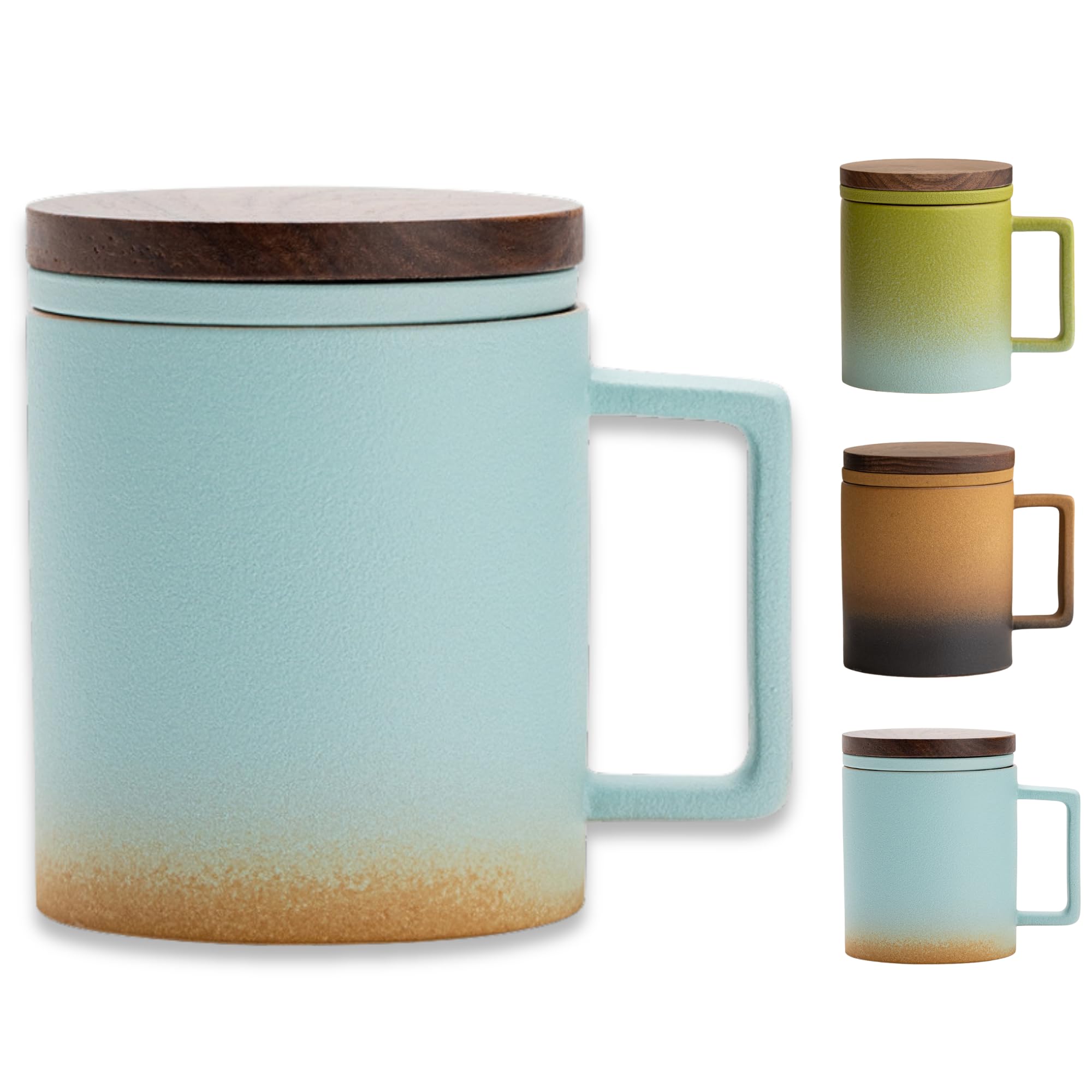 JanYoo Teetasse mit Deckel und Sieb, 300ml Teebecher mit Teesieb und Deckel für Losen Tee, Blooming Tea, Keramik Farbverlaufende Glasur Teetassen Geschenke für Teeliebhaber(Blau)