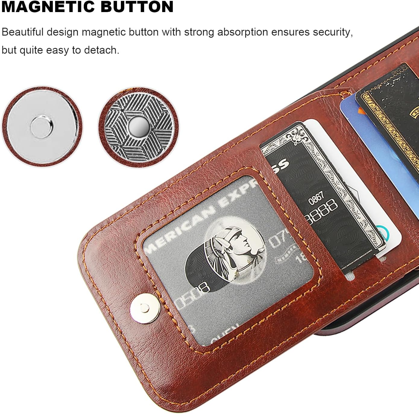 KIHUWEY Compatible with iPhone 16 Case Wallet with Credit Card Holder, Flip Premium Leather Magnetic Clasp Kickstand Heavy Duty Protective Cover for iPhone 16 6.1 Inch (Brown) - Image 7