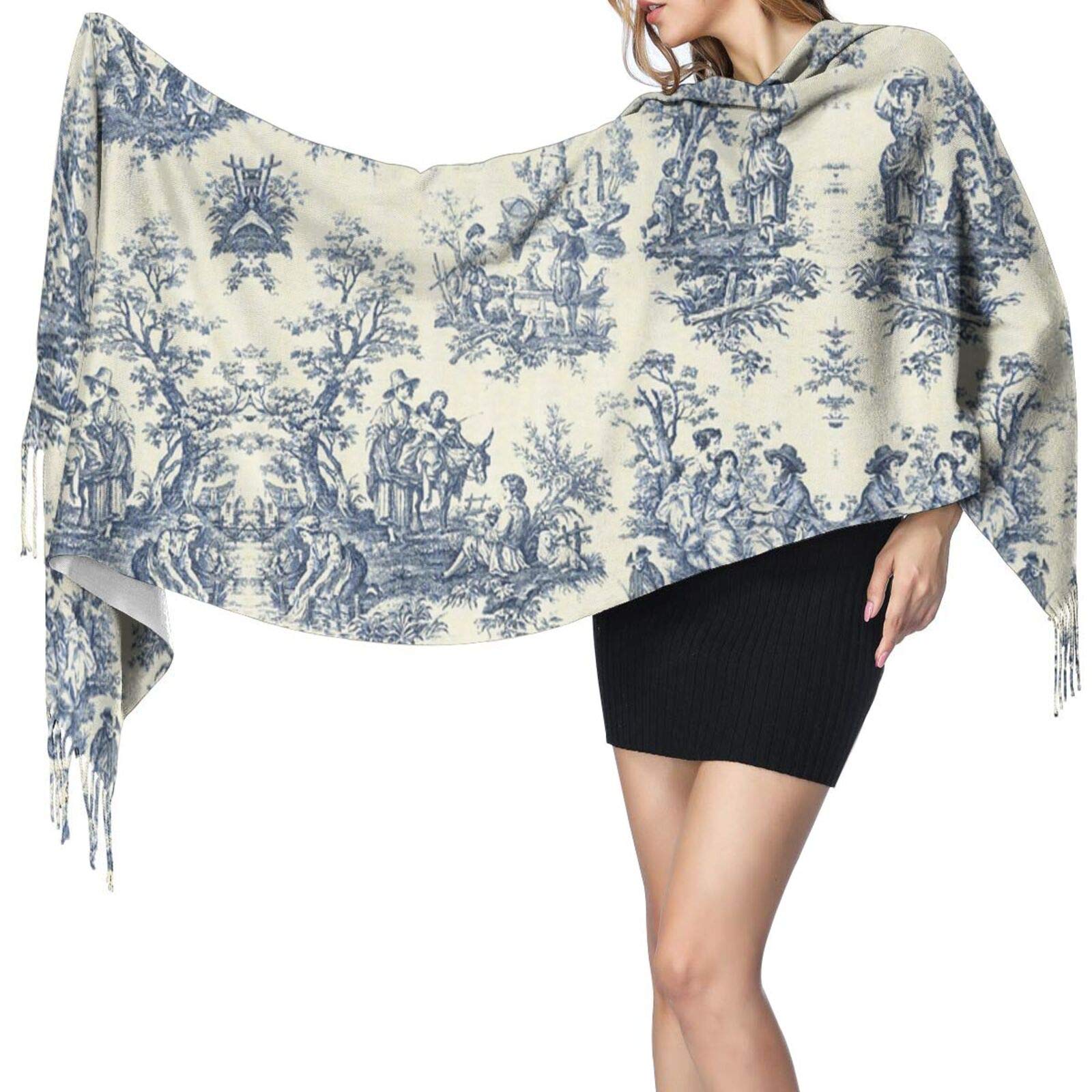 Zdlwaisw Unisex As Pic Toile De Jouy Wallpaper Womens Winter Fashion Scarf Cashmere Feel Pashmina Shawl Wraps Soft Warm Blanket Long Scarves For Women