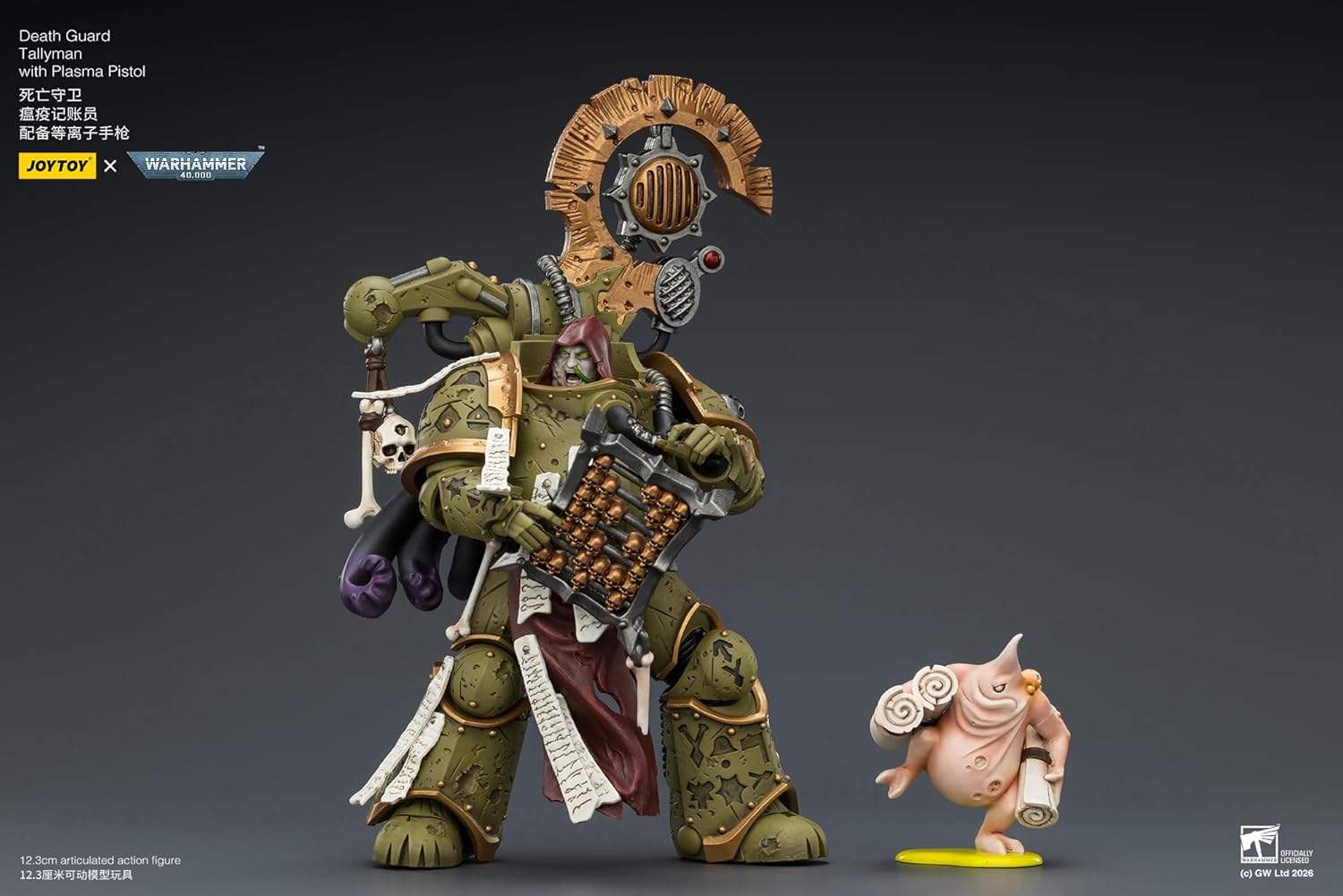 JOYTOY Warhammer 40K Death Guard Tallyman with Plasma Pistol, 1:18 Action Figure Mecha Joy Toy Collection Model Gift, Height 4.84 inch