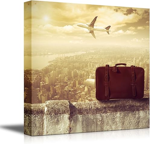 wall26 - Impresiones en lienzo para pared - Concepto de viaje en avión (viajes, vintage, maleta)  Decoración moderna de pareddecoración del hogar,
