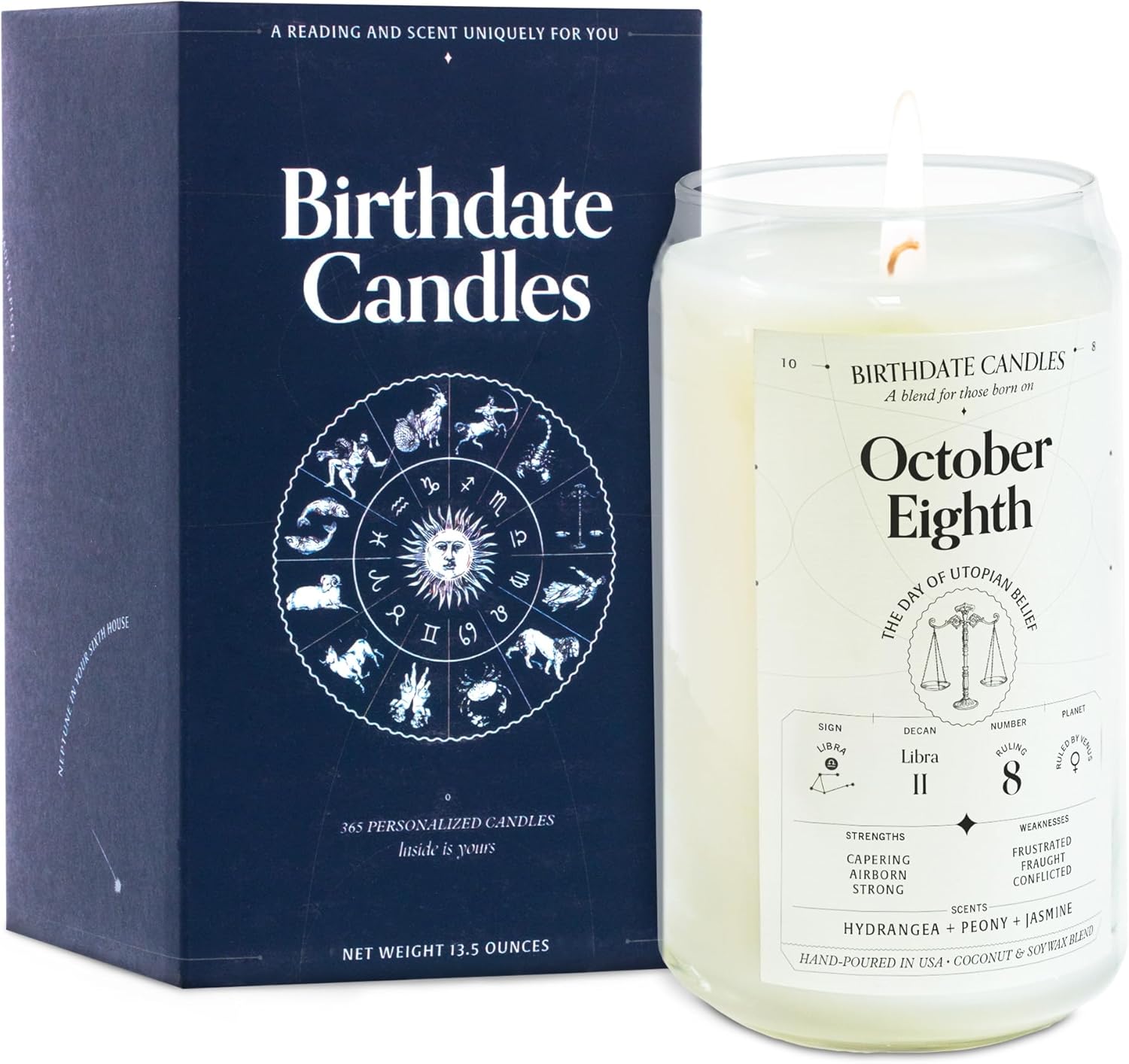 Oct 8 Libra Zodiac Scented Candle – Floral Birthday Gift