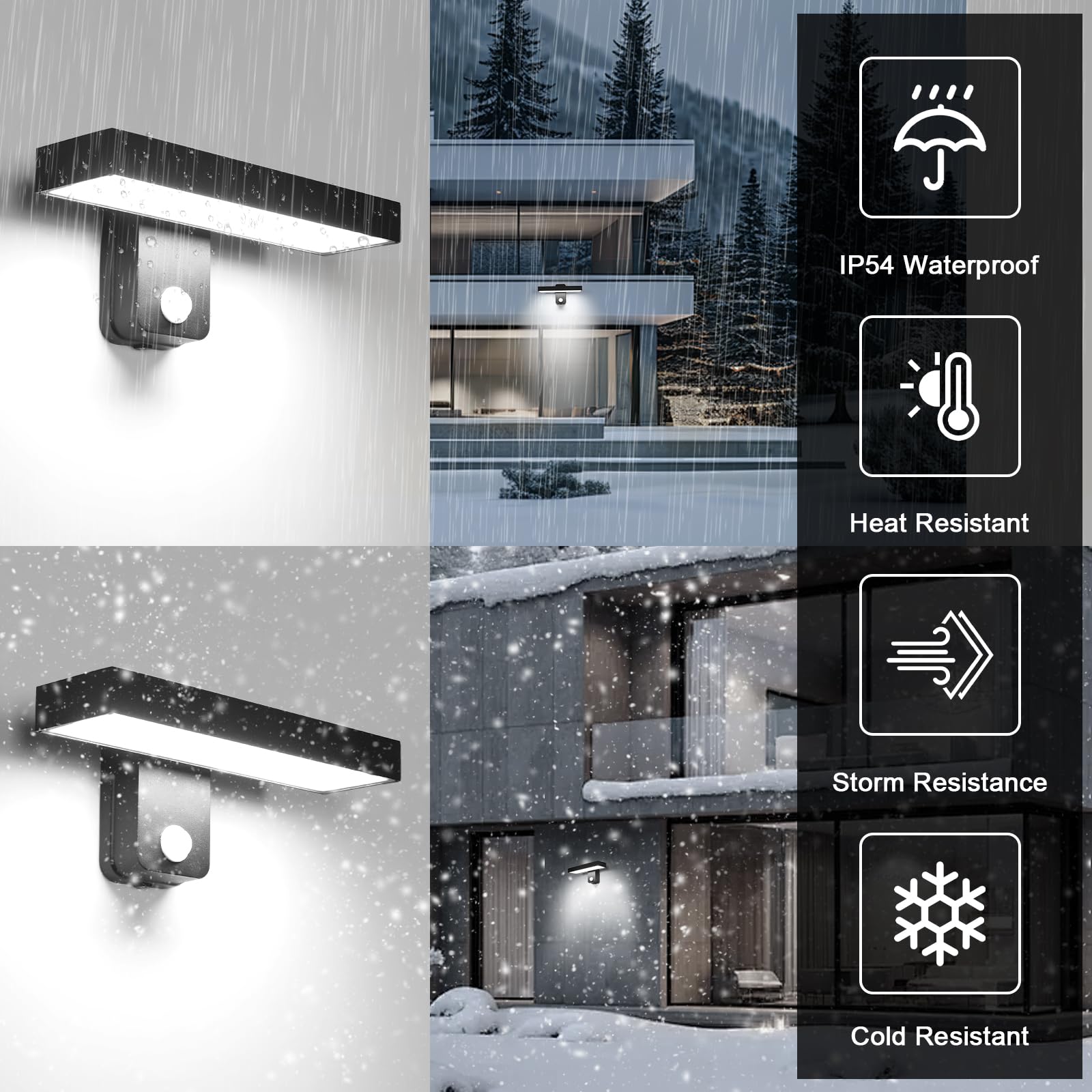 Comely 17W Lampa Zewnętrzna Z Czujnikiem Ruchu, Zewnętrzny Kinkiet Z Obracanym Panelem LED O 350°, IP65 Oświetlenie Ścienne Na Wejście Taras, Zimna Biel 6500K, Czarny