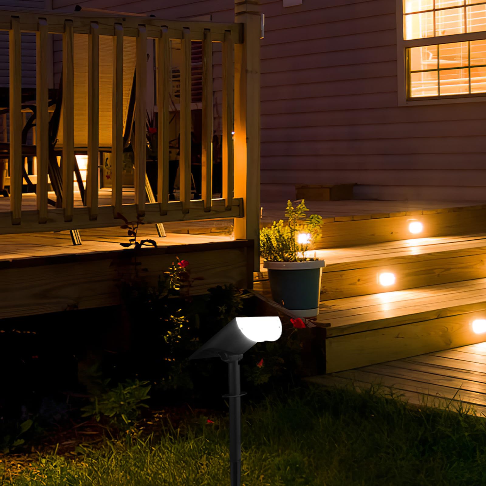 GALPADA Faretti Solari da Esterno LED Impermeabili 5032 Alta Luminosità 5 Funzioni, Luci Solari da Giardino per Patio, Prato e Cortile, Illuminazione Solare per Esterni Resistente