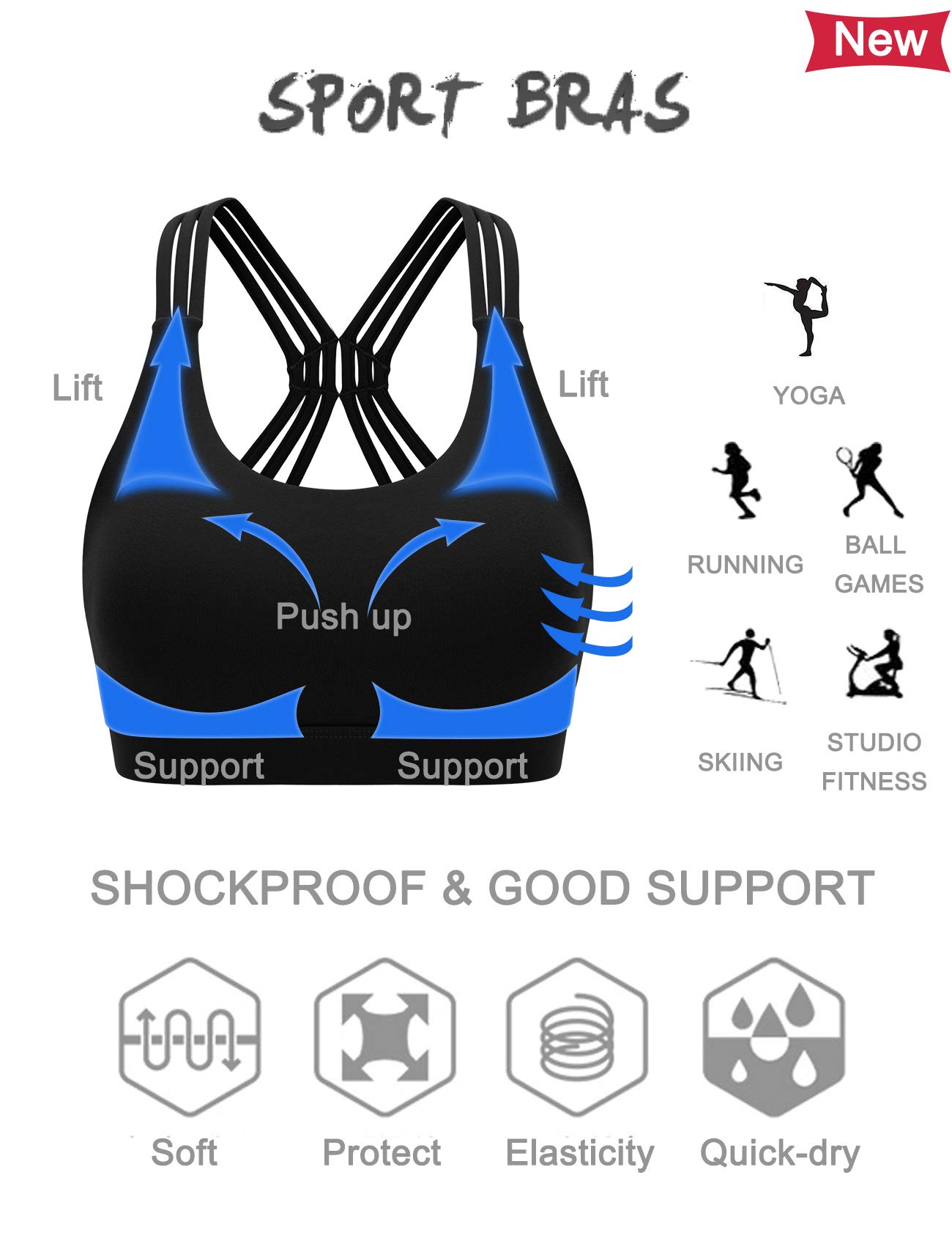 MotoRun Strappy Sport-BHs Criss Cross BH Sexy Rücken Push Up Yoga Gepolstert Bralette für Damen