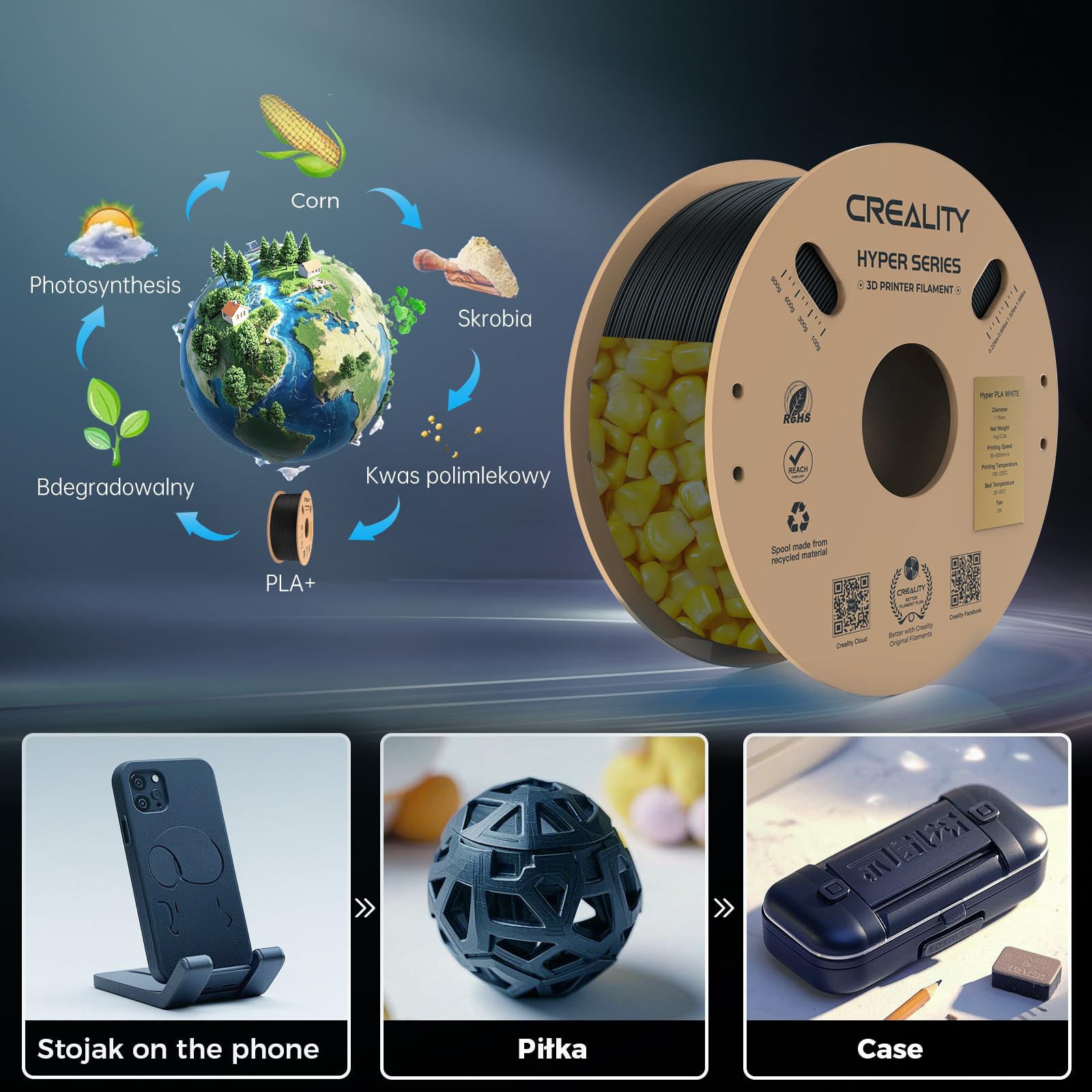Creality Hyper PLA-Filament, Filament für 3D-Drucker 1,75 mm 4kg High Speed PLA 30-600 mm/s,Maßgenauigkeit +/- 0,02 mm, kompatibel mit den meisten 3D-Druckern,Schwarz