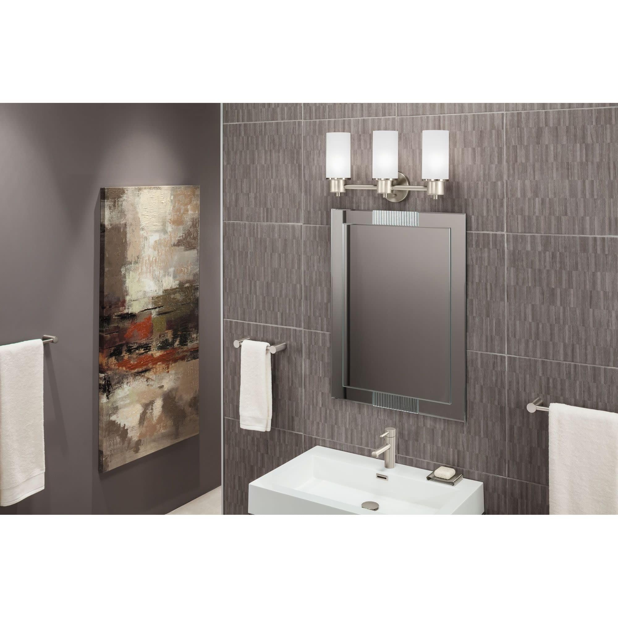 Moen Brushed Gold 3-Light Bathroom Vanity Fixture With Frosted Glass - Dual-Mount Design For Kitchen Or Bath