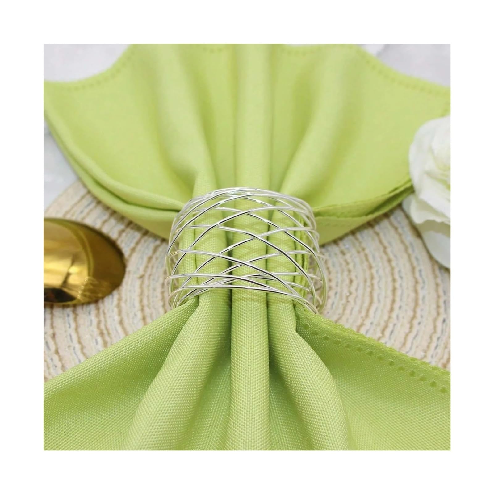 napkin rings Twisted Wire Mesh Napkin Rings Holders Décor Dinner Party Wedding Christmas Gathering (Gold 12pcs)(Silver)