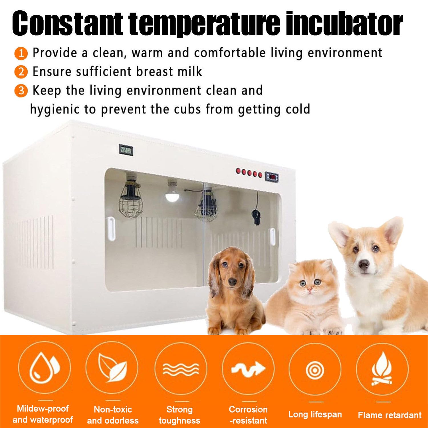 PixCy Caja Vivario Incubadora para Mascotas Pequeñas,con Lámpara Calefactora y Circulación Tridimensional,Control de Temperatura Constante,para Cachorros,Gatitos y Crías 60 * 50 * 50cm