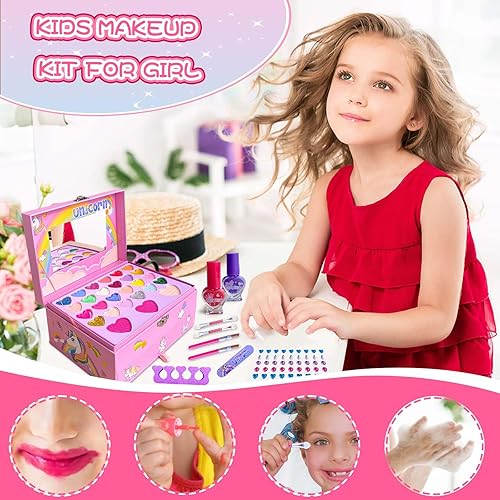 Miniatura 4 de Kit de maquillaje para niños para niñas, kit de maquillaje real para niñas pequeñas con caja de unicornio, maquillaje lavable para niñas pequeñas,