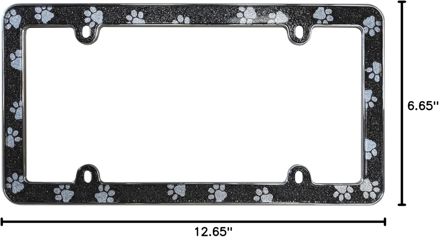 Cruiser Accessories Paws Bling License Plate Frame, Black/Chrome