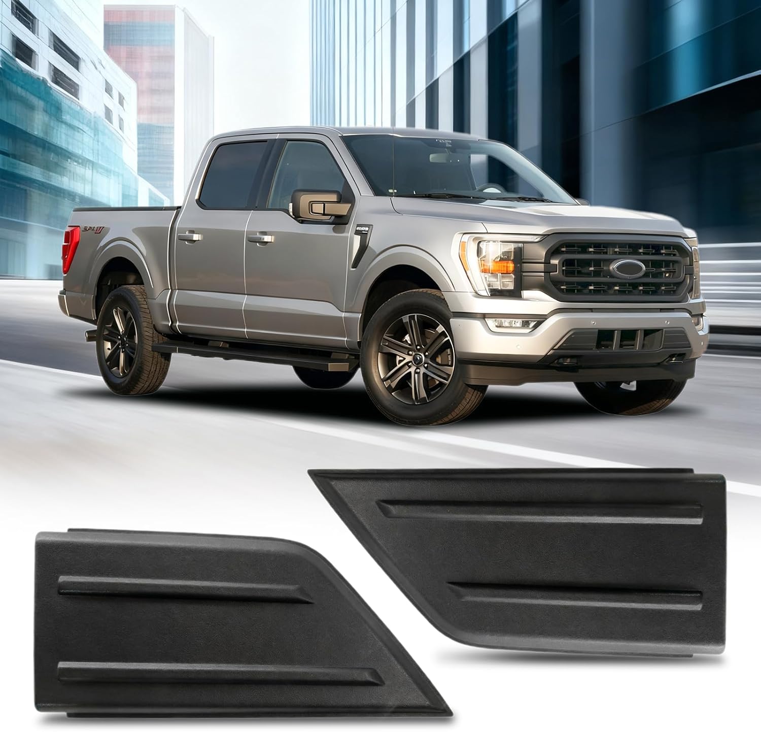 Replacement Front Bumper End Caps Compatible with 2021 2022 2023 Ford F-150 | Bumper Guard Inserts Cover Pad Set | Replace OEM Part ML3Z-17E810-AA ML3Z-17E811-AA |2 Pcs