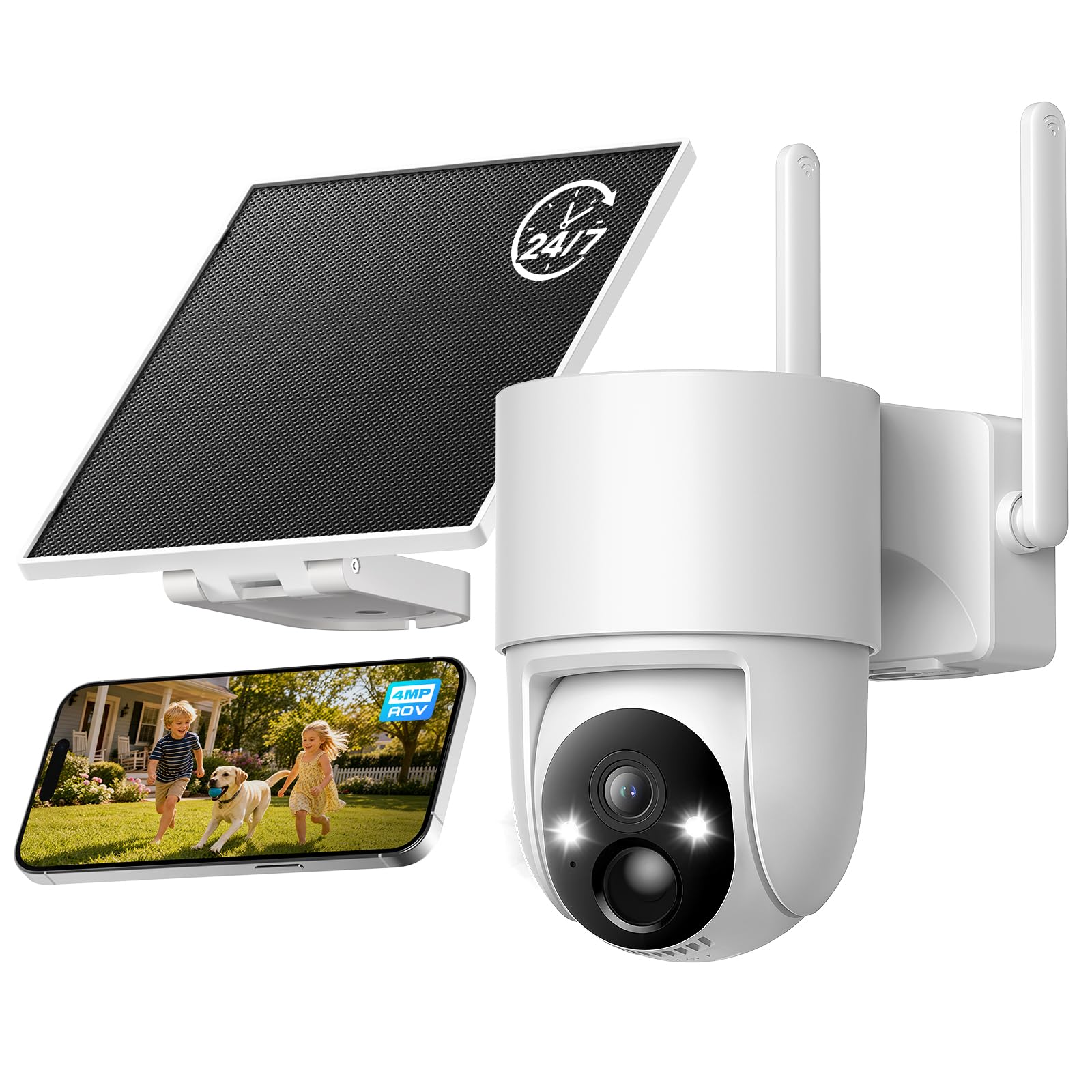 Tical 4MP Camara Vigilancia WiFi Exterior Solar sin Cable con Bbatería | 24/7 Grabación Continua Cámara de Seguridad con Panel Solare, AI Detección de Humana, IP66 con Wi-Fi 2,4 GHz