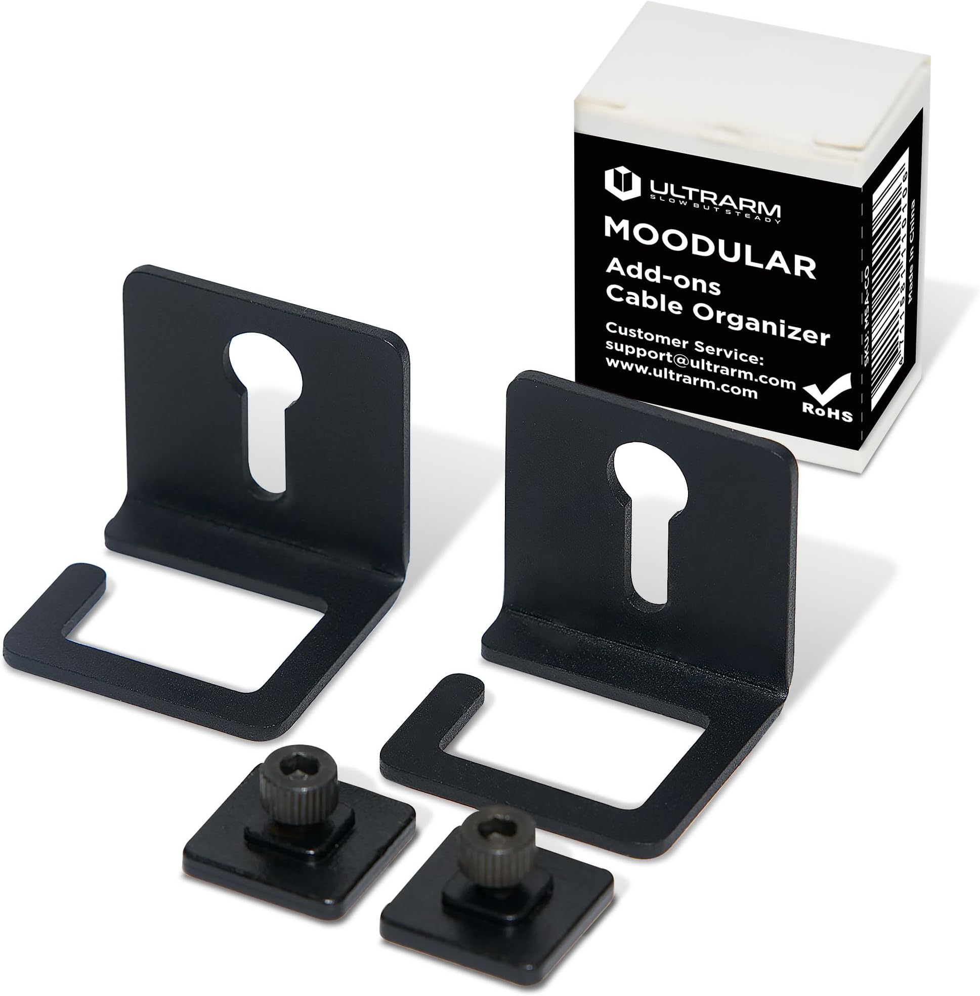 ULTRARM Moodular Wooden Monitor Stand Add-ons Cable Organizer 2 Pack [Accessory Only - Requires Moodular Wooden Monitor Stand Slide Rails for Use] Black MSA-CO