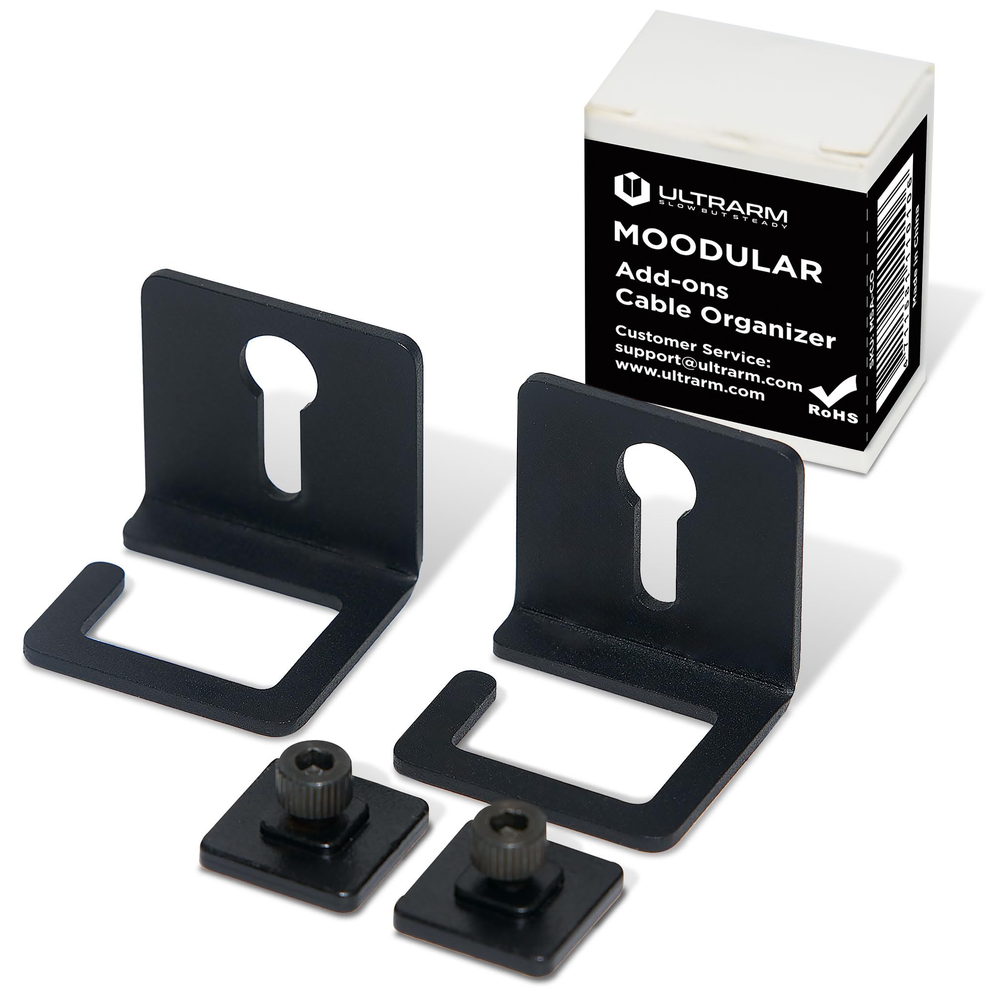 ULTRARM Moodular Wooden Monitor Stand Add-ons Cable Organizer 2 Pack [Accessory Only - Requires Moodular Wooden Monitor Stand Slide Rails for Use] Black MSA-CO