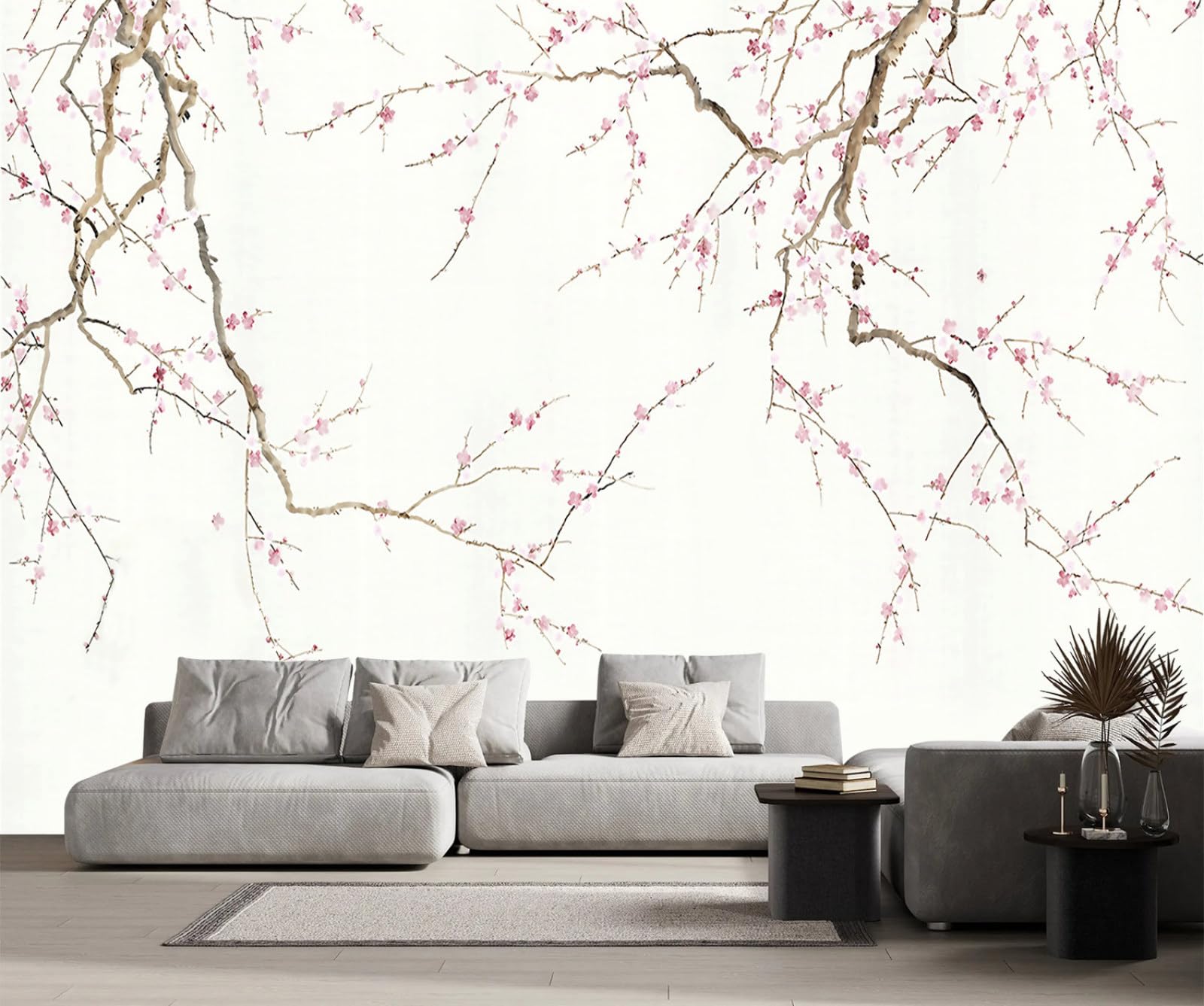 Papier peint panoramique fleurs roses pour une chambre parentale romantique