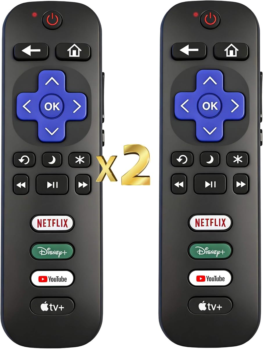 Control remoto universal de repuesto para Roku TV (paquete de 2) | Luz indicadora| Fuente de gran tamaño| Botones lisos| Apto para personas mayores| Prémium | 1 año de garantía