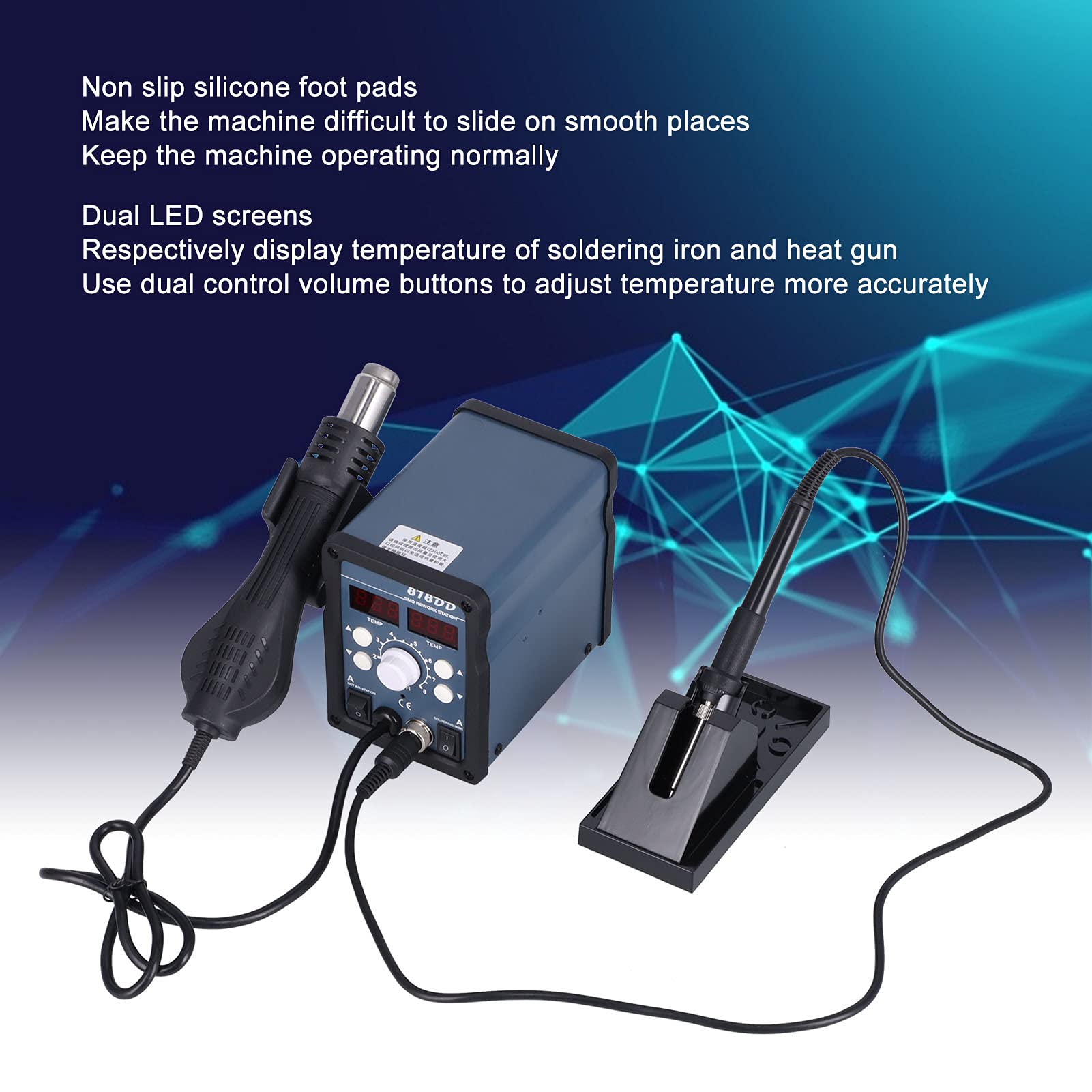 FTVOGUE 878DD Station de Soudage et de Dessoudage à Air Chaud 2-en-1, ESD