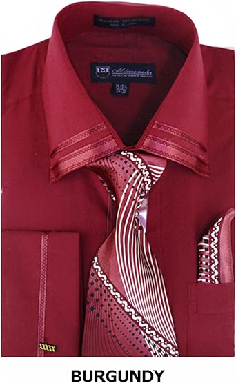 Fashion Shirt with Tie, Hankie & French Cuffs SG28-Burgandy-15-15 1/2-34-35