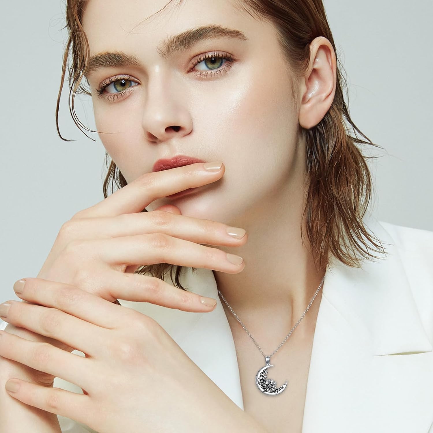 SIMONLY Sterling Silver Moon Crescent Shape Birth Flower Urn Necklace Gothic Birth Flower Cremation Jewelry for Women - Image 2