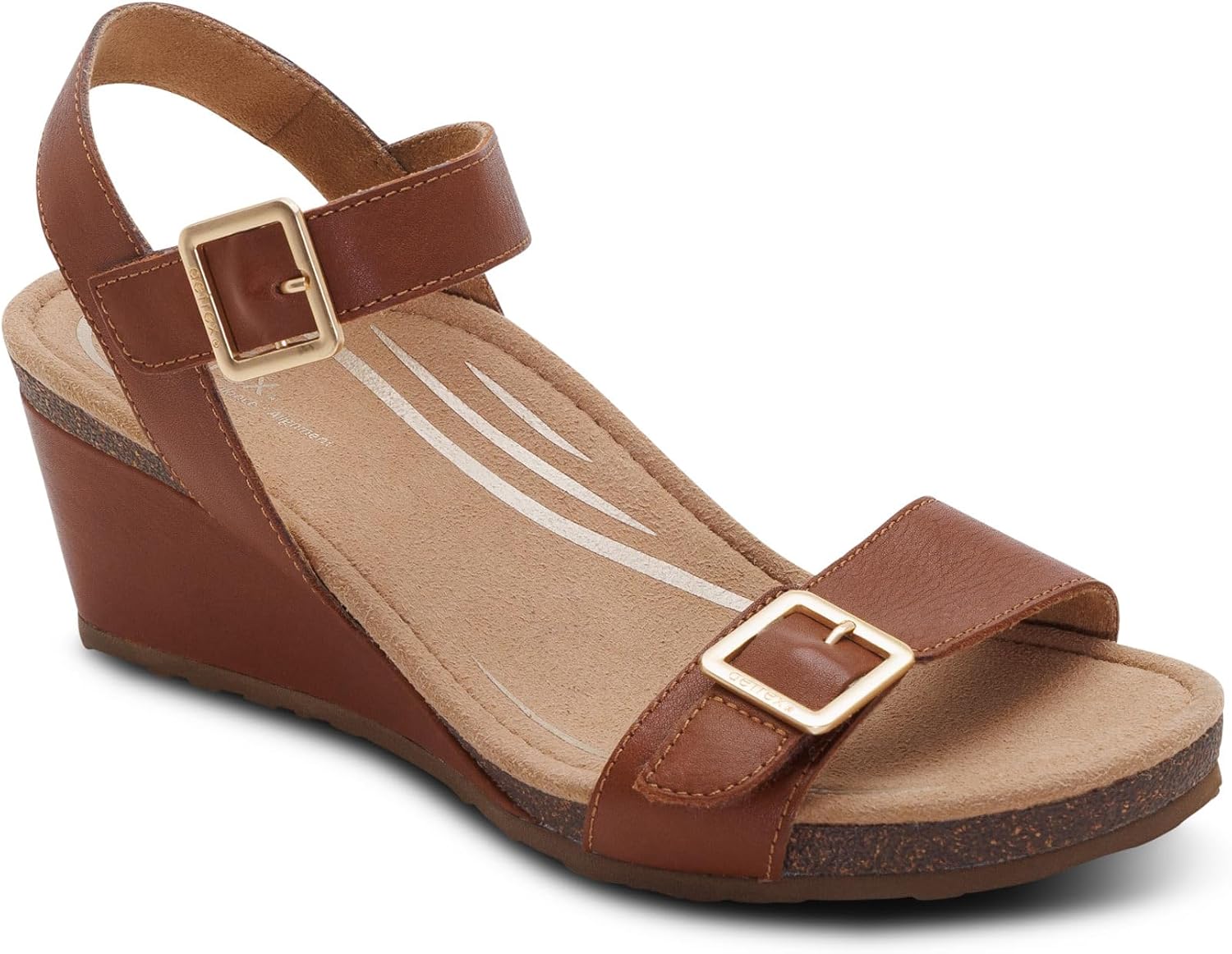 Aetrex Women Naomi Orthopedic Wedge Sandal Arch Support Adjustable Leather Platform Heel Cushioned Footbed Pain Relief Comfort Walking Shoes Off White Stable Fit