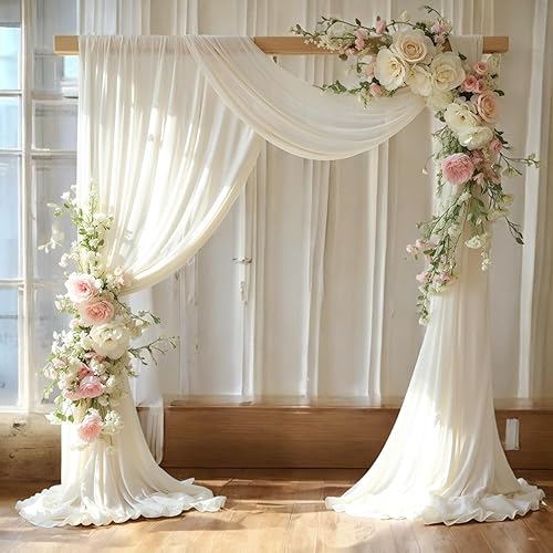 MDS Pack of 2 Wedding Arch Drape Panel (30" Width x 30ft Long) Sheer Chiffon Arbor Canopy Drapery Fabric for Wedding Ceremony Reception Decoration Party Ceiling Backdrop Curtain Swag - Ivory