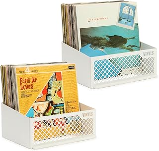 Keep Them Spinning | Set of 2 Vinyl Record Shelf, Record Wall Mount Holder for up to 50 LPs with Now Playing Display, Record Organizer - Exclusive Record Storage for Vinyl Lovers. (White x 2)