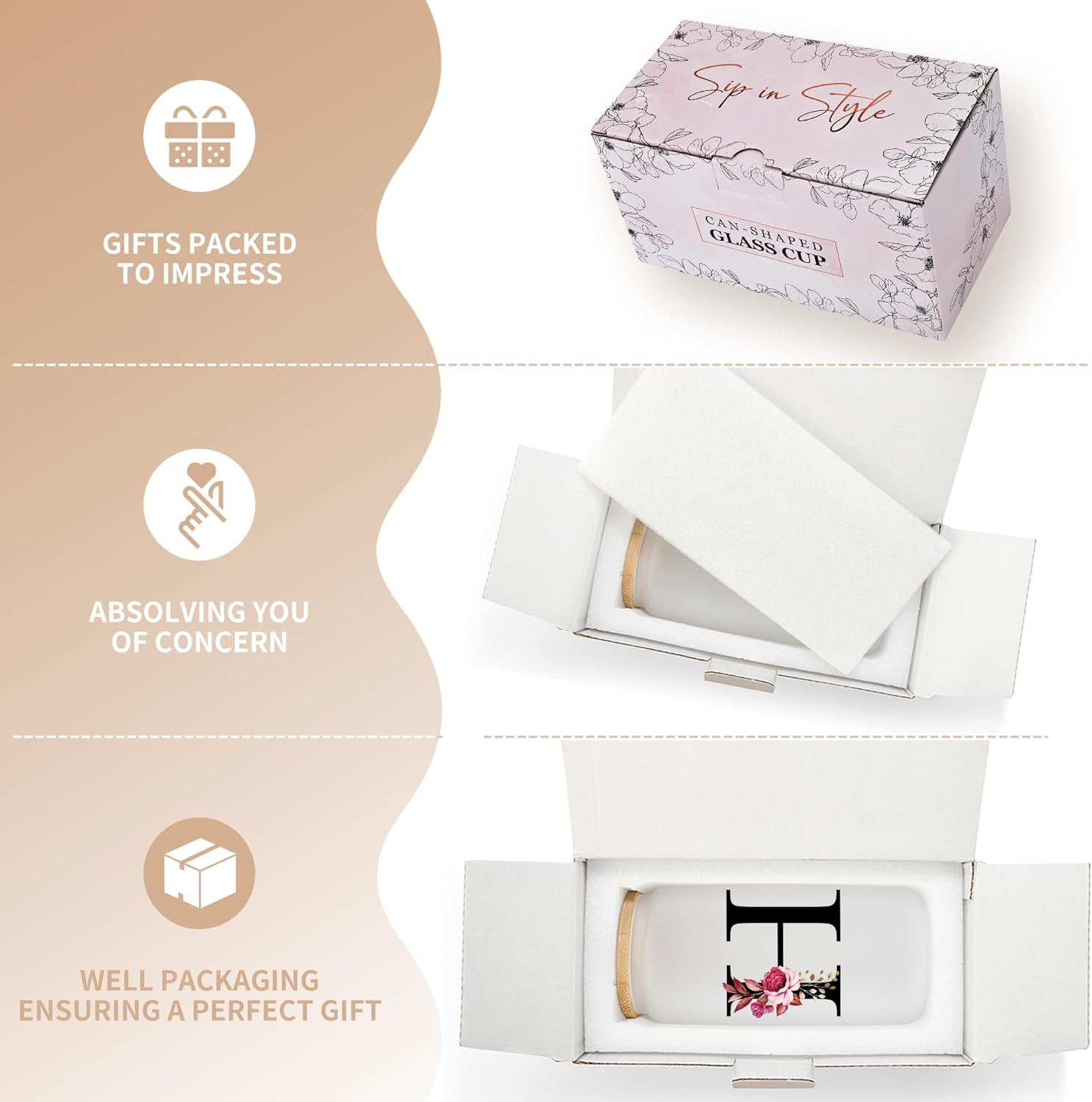 Personalized Gifts for Women, Monogrammed Frosted Glass Tumbler with Straw and Lid, Cute Customized Mug, Custom Initial Iced Coffee Glasses, Customizable Drinking Cup, Birthday Teacher Woman, V - Image 7