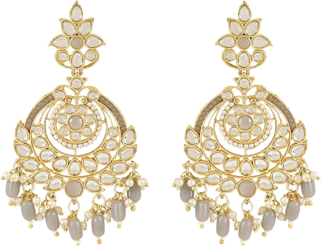 I Jewels Gold Plated Indian Wedding Bollywood Handcrafted Pearl Kundan Beaded Earrings for Women (E3019-20)