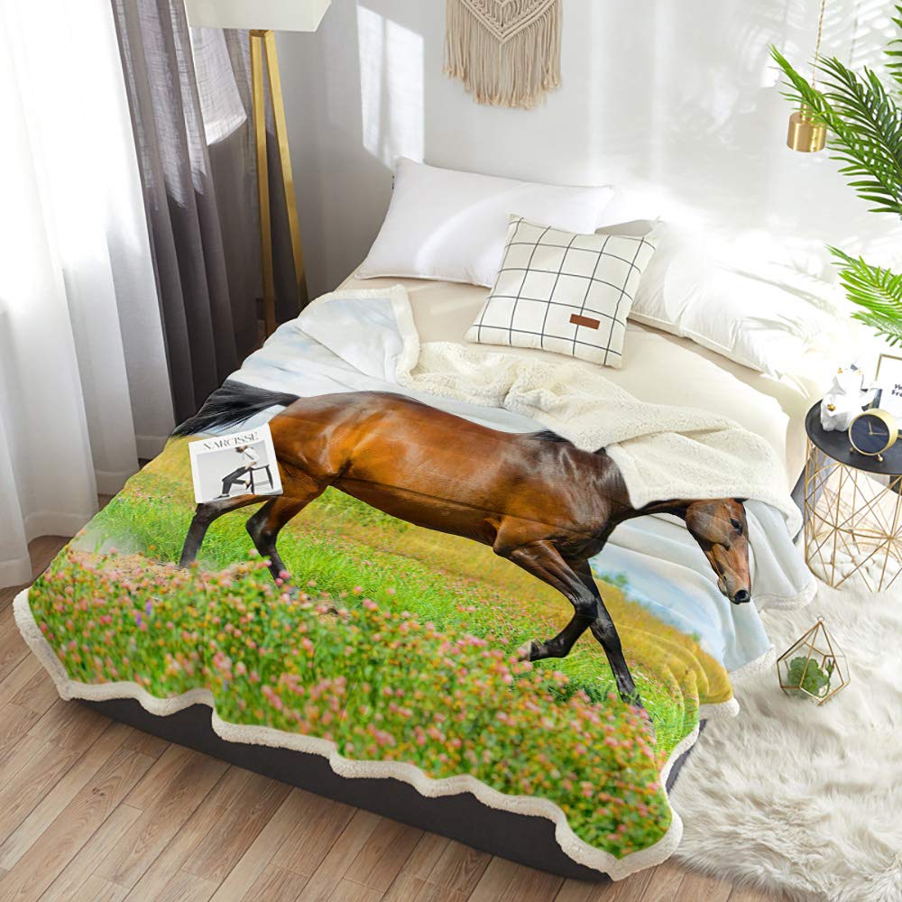 Manta de forro polar 3D de caballo, ideal para sofá de cama, ideal para niños y adultos, 49 x 59 cm, color beige 39