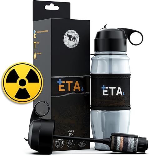 ETA Botella de filtro de agua portátil alcalina, elimina hasta el 99.99% de los contaminantes nocivos mientras se alcalina, protege el valor de