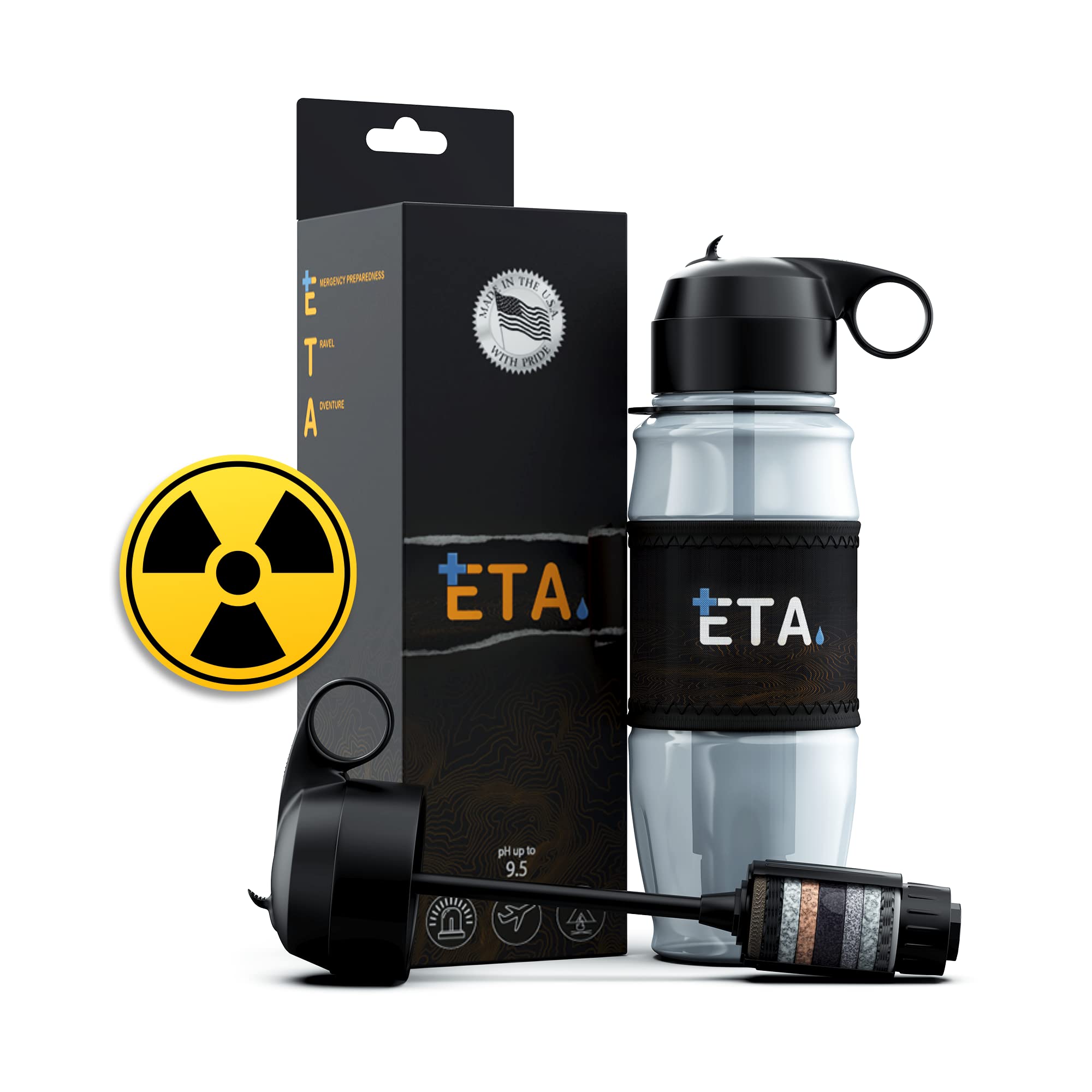 ETA Bouteille filtrante portable alcaline | 800 ml | Meilleur en déplacement pour les urgences, les voyages et l'aventure | Booster de pH instantané | Fièrement fabriqué aux ÉtatsUnis | Filtration