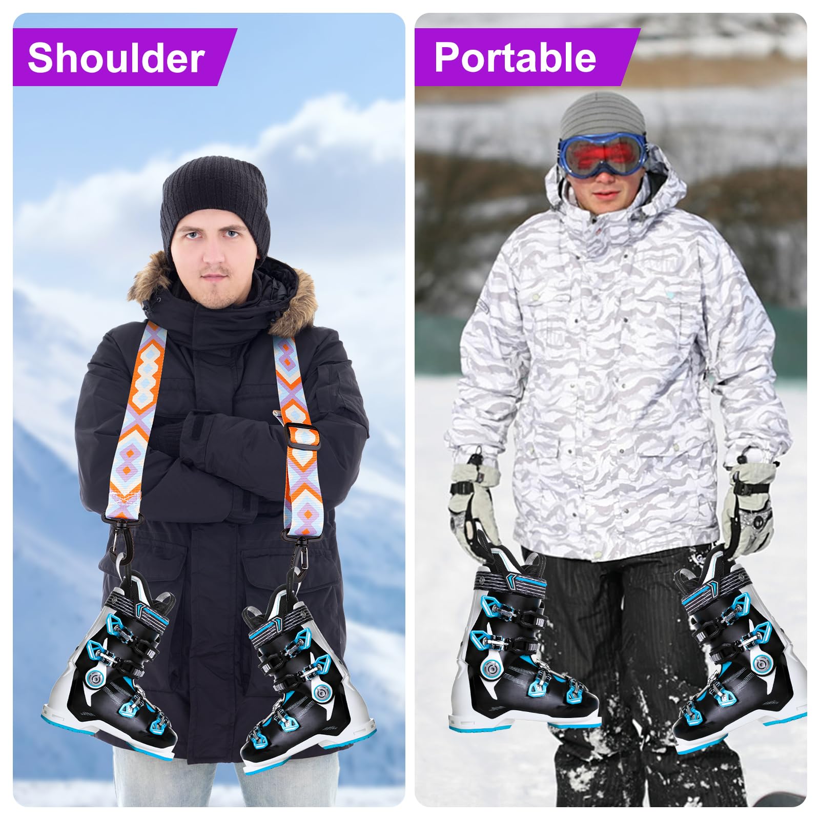 Sangle Baton de Ski, Réglables Sangle Skate avec Boucle Pivotante à 360° Sangle d'Épaule de Ski Laisse de Patins à roulettes Accessoires de Ski pour Ski, Snowboard