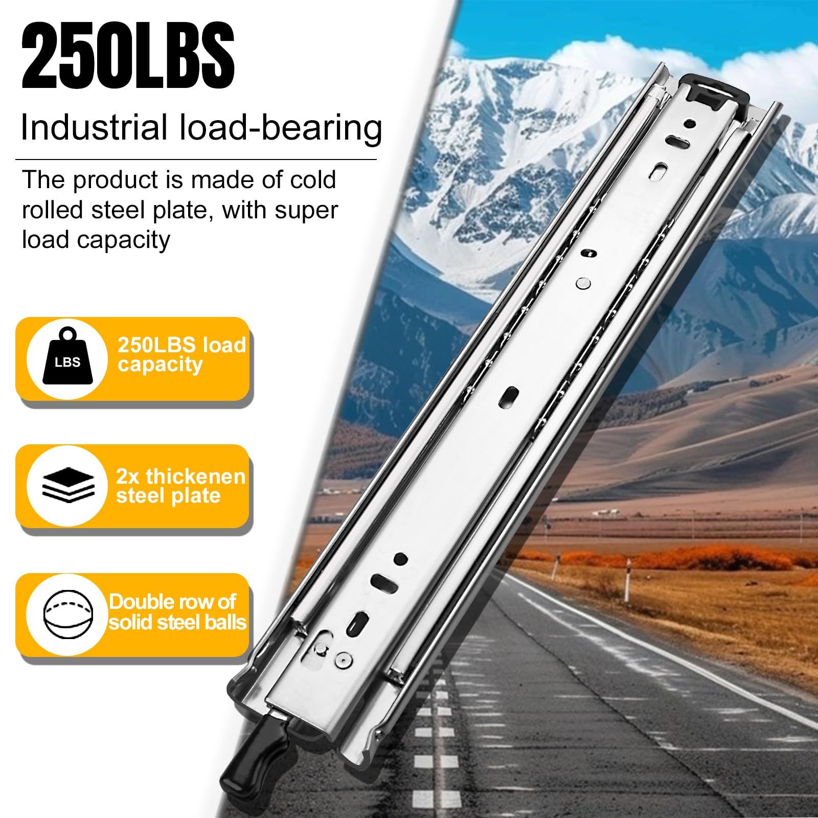 HLC Heavy Duty Locking Drawer Slides 34 Inch 1 Pair Full Extension Drawer Slides with Lock 250 lb Load Capacity 3-Fold Full Extension Side Mount Ball Bearing Industrial Locking Rail 34" Silver - Image 4