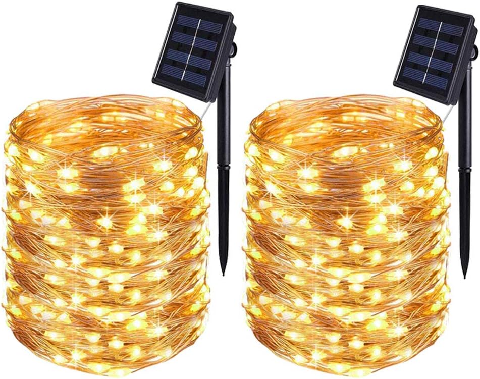 BOLWEOBOLWEO [2 Pack] Solar Lights Outdoor Garden,Solar String Lights,22 Meters/ 72Ft 200LEDS / 8 Modes,Waterproof Copper Wire Lighting for Indoor，Outdoor，Wedding，Patio，Home，Garden Decoration (Warm White)
