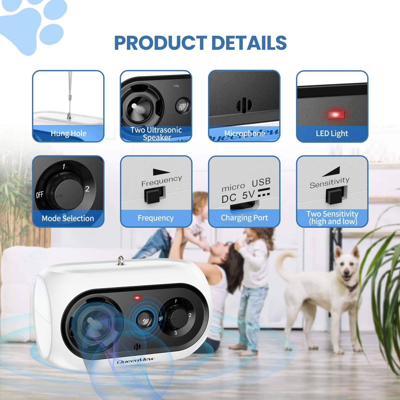 Ahuyentador de Perros, Antiladridos para Perros Ultrasónicos de hasta 50 Pies de Control de Largo Alcance, 3 Niveles Ajustables Anti Ladridos para Perros Interiores y Exteriores
