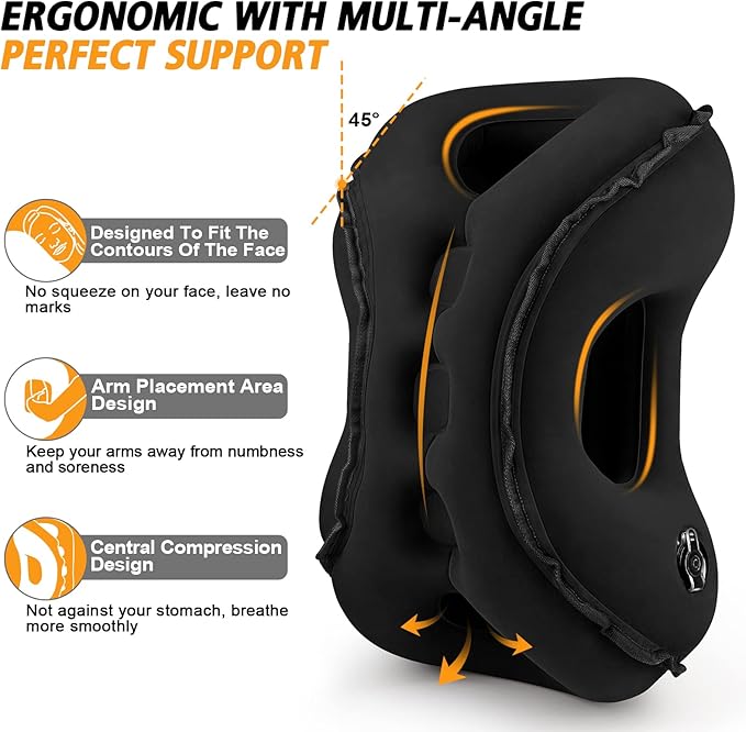 Almohada Inflable de Viaje Negra Portátil con Antifaz miniatura 5