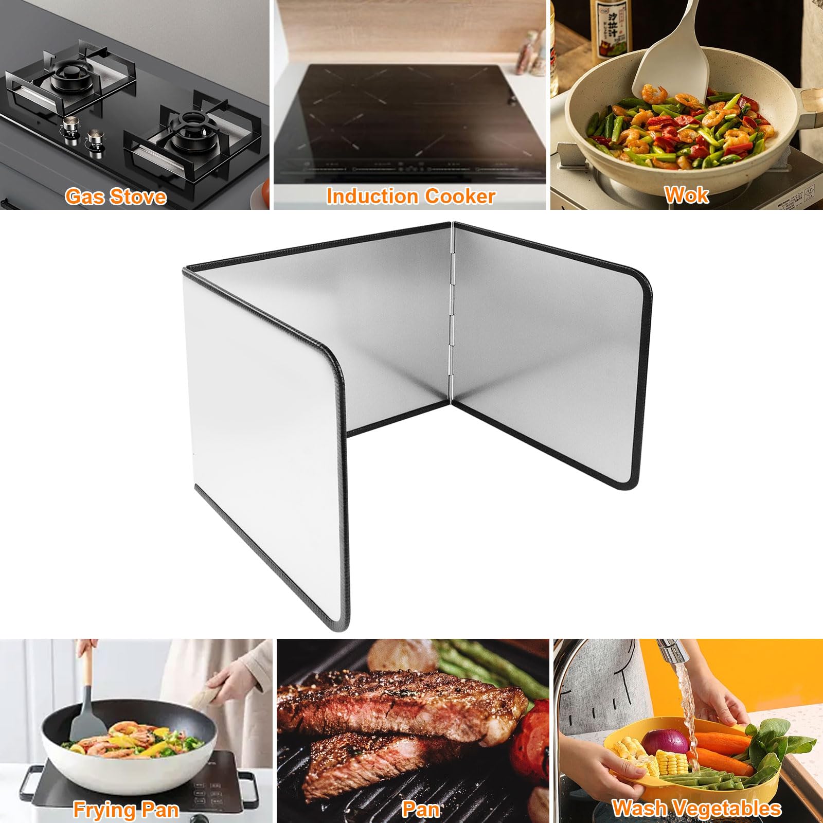 3-Sided Splatter Guard For Stove - Foldable Stainless Steel Grease Shield With Non-Stick Coating