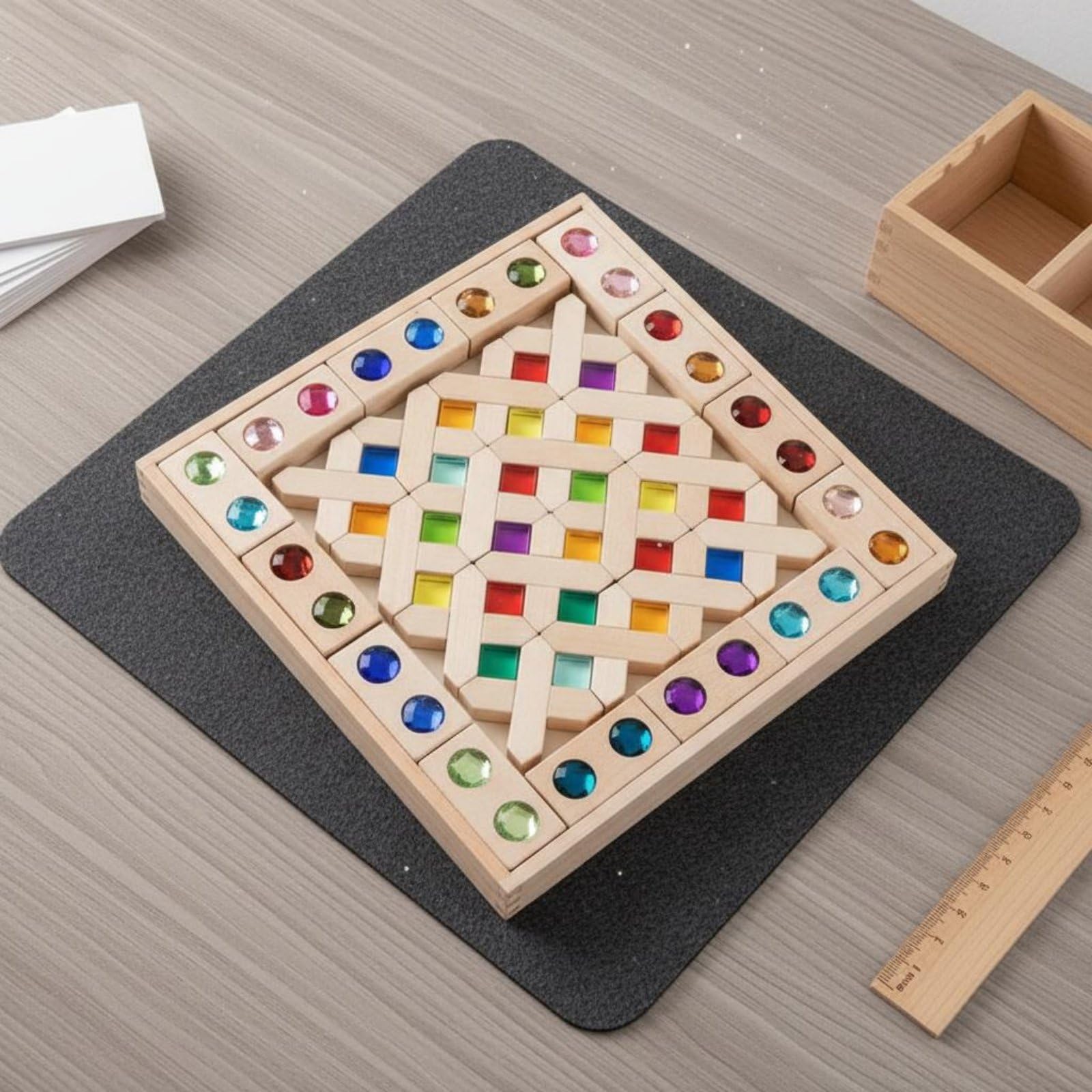 54 Stück lichtdurchlässige Bauklötze pädagogisch wertvoll Regenbogen Bausteine Set Farb- und Formerkennung Educational Edelsteinblöcke, Acrylstein Klar