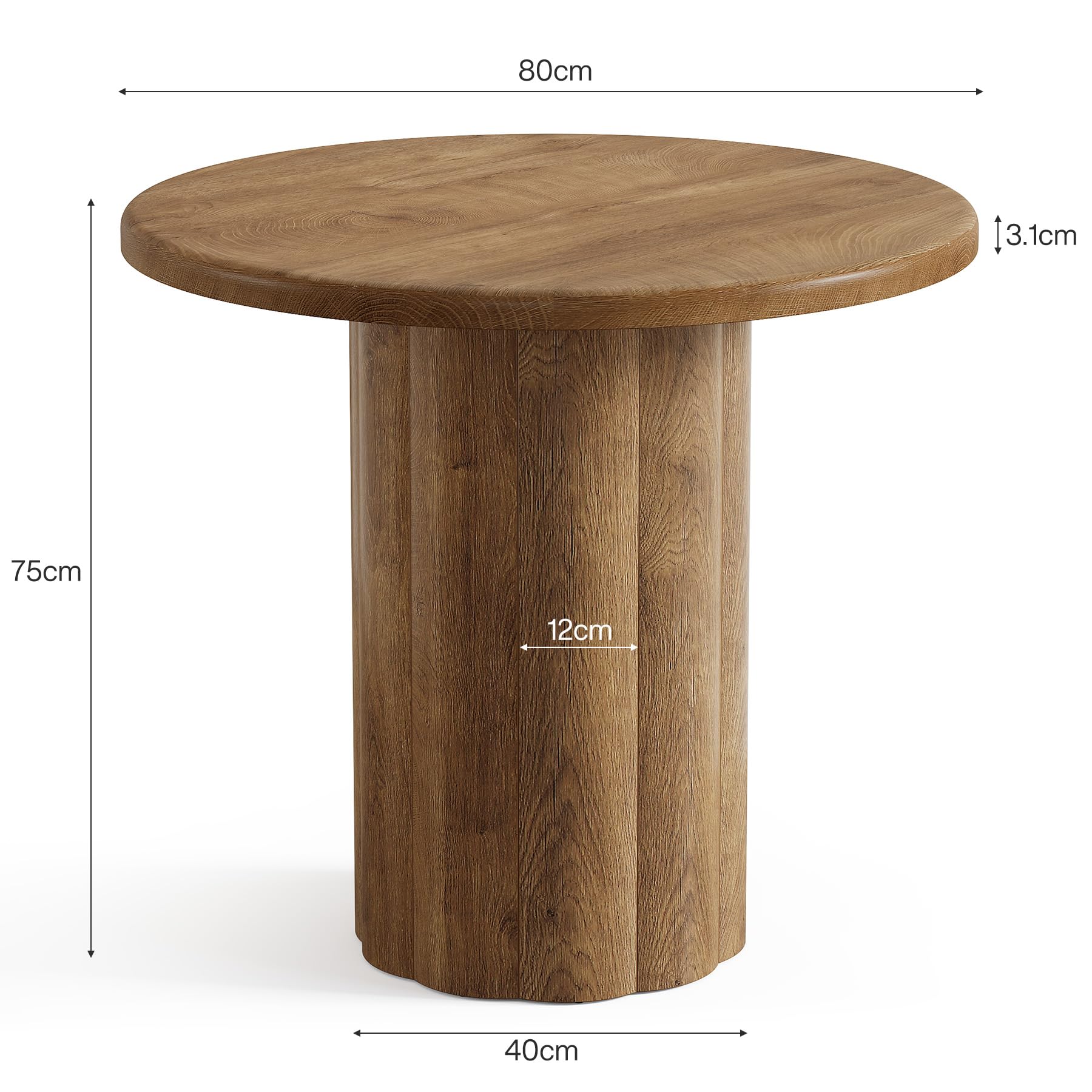 Tribesigns Table à Manger Ronde 80 cm pour 2-4 Personnes, Petite Table de Cuisine avec Base Solide pour Salle à Manger, Salon (Marron)