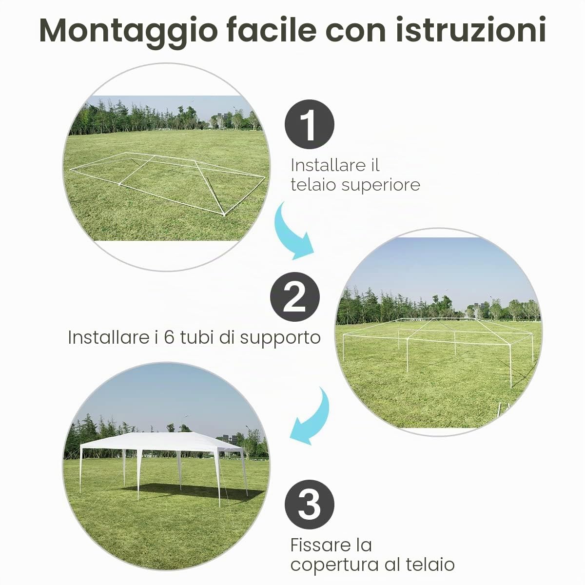 FANTASK Gazebo da giardino, 3 x 6 m, portatile, per matrimoni, mercati di frutta, colore bianco