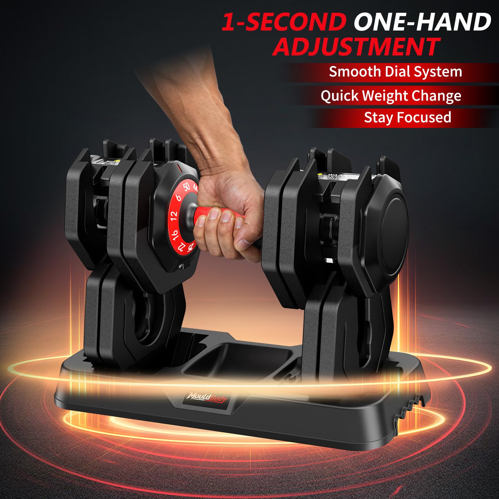 Adjustable Dumbbell Set Pair 25 lb or 50lb,10-in-1 Free Weight | 1-Second Dial Weight Adjustment,Space-Saving Design with Storage Base, Home Gym Strength Training Equipment