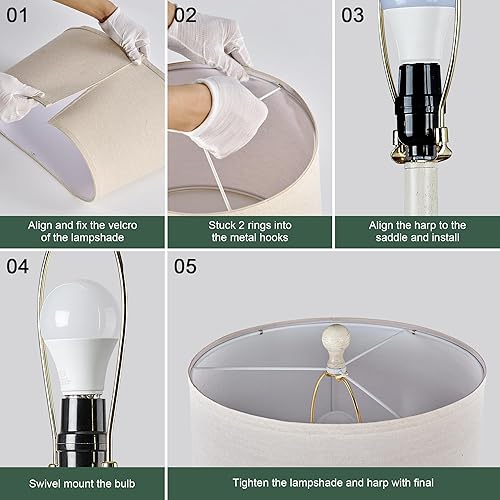 Miniatura 6 de Juego de 2 lámparas de granja para sala de estar, lámparas de mesa de 28 pulgadas para dormitorio con puertos de carga USB A+C, lámparas táctiles