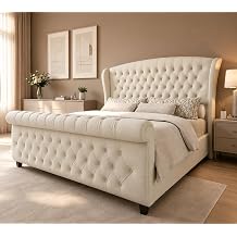 VanAcc King Size Upholstered Sleigh Bed Frame with Wingback Headboard