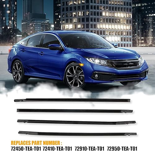 Miniatura 2 de Wztepeng 4 sellos de ventana compatibles con Honda Civic de 4 puertas sedán 2016-2021 para ventana, burlete de puerta, exterior, cinturón de sellado