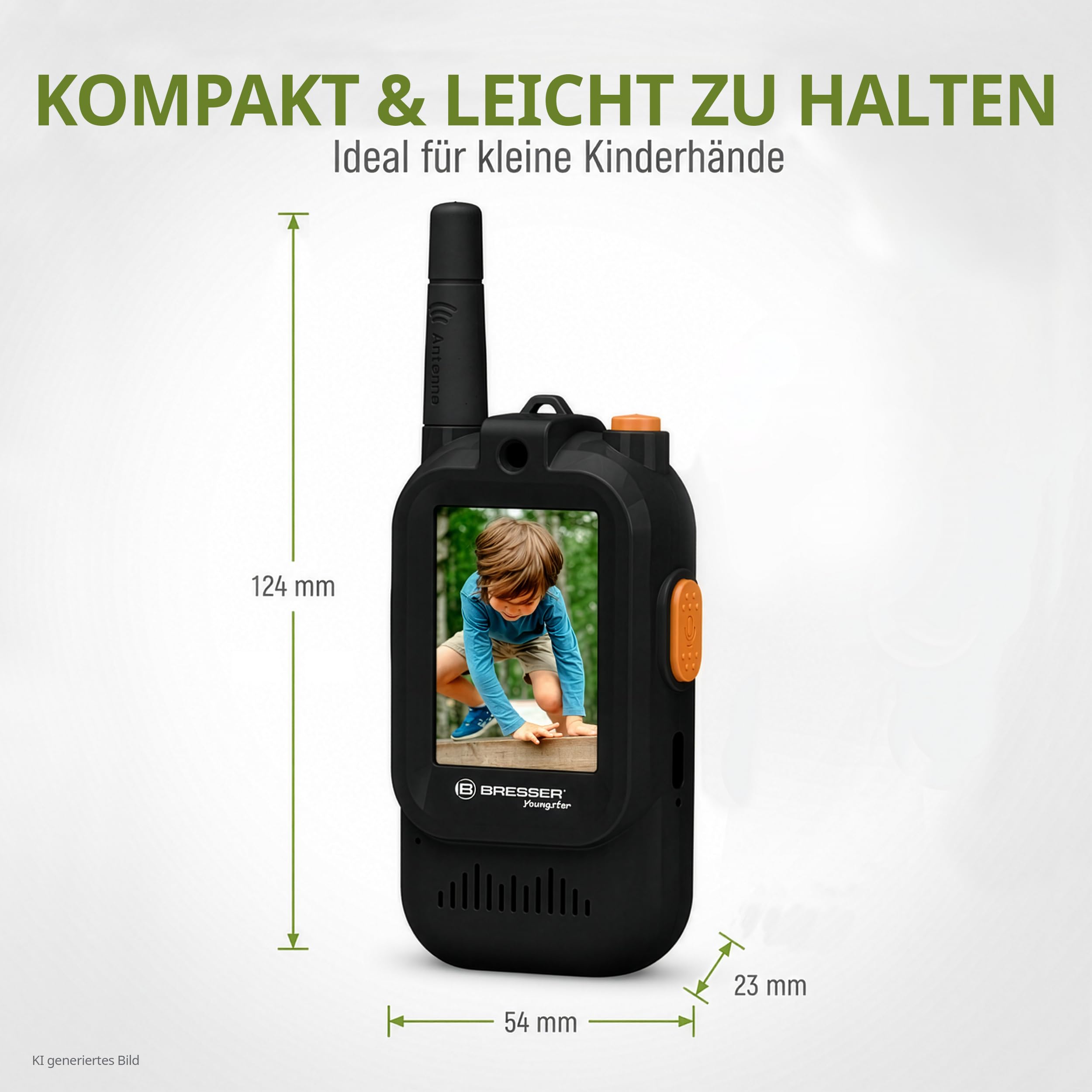Bresser Youngster Video Walkie Talkie per bambini con display da 2 pollici, batteria ricaricabile, cambia voce, cavo di ricarica USB C