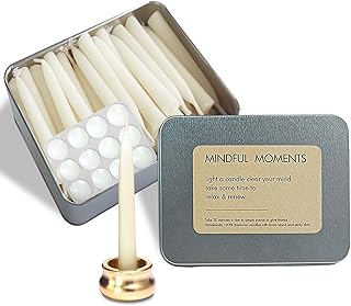 Meditation White Taper Candles Set, 20 Minute Unscented Mini Prayer Candles, 30 pcs Small Wishing Candle with Brass Candle Holders for Home Yoga