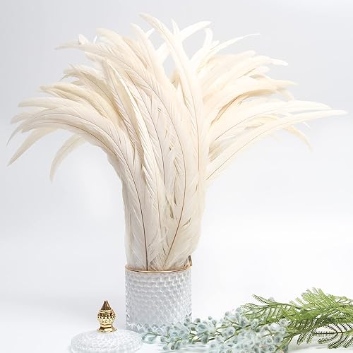 Miniatura 5 de THARAHT 50 Plumas de Cola de Gallo Naturales de 12-14 Pulgadas (30-35 cm) a Granel para Manualidades, Atadura de Moscas, Boda, Plumas para Fiestas,