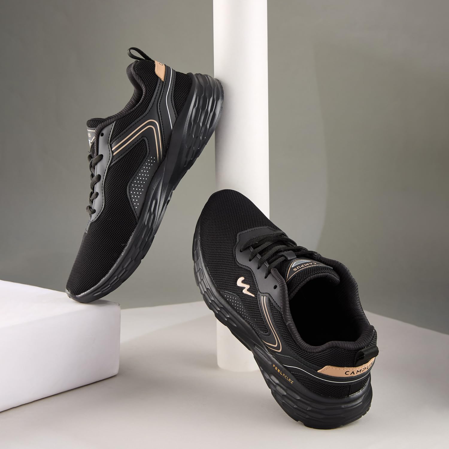 Campus Zapatillas de running Kosmo PRO para hombre, NEGRO/BEIGE, 10 UK