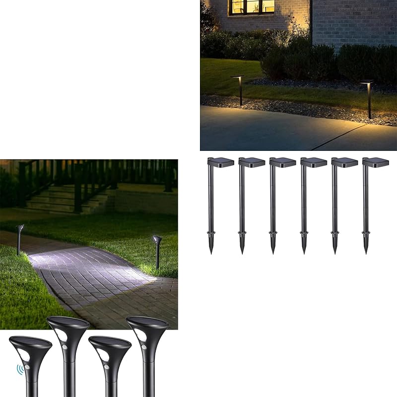 LEONLITE Pathway Lights Bundle: 4-Pack Solar Motion Sensor (6500K) & 6-Pack 2CCT Solar Landscape (2700K/4000K) Outdoor, Auto Dusk to Dawn, IP65, Black